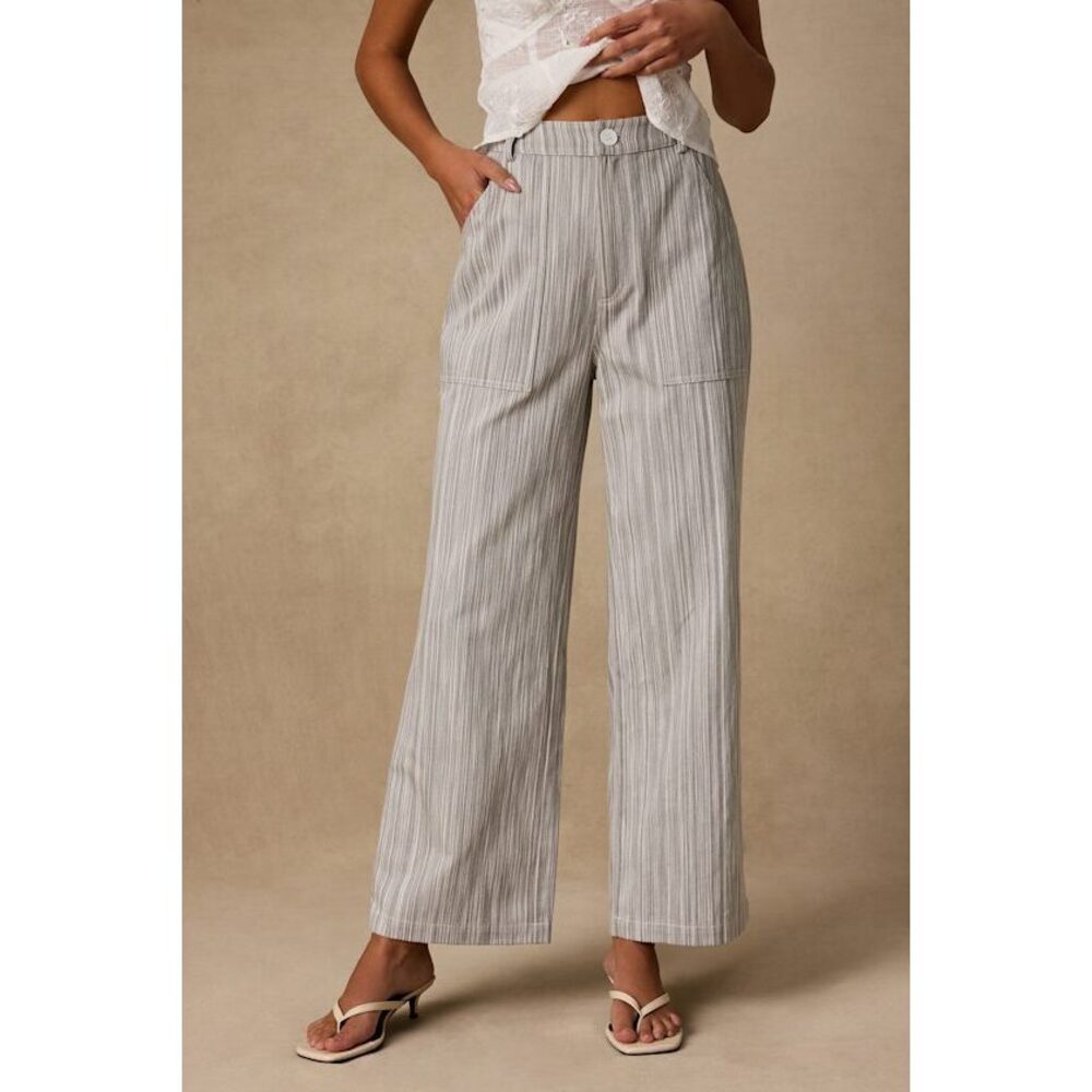 Lulus Inna Grey Striped Twill Wide-leg Pants - Size XS